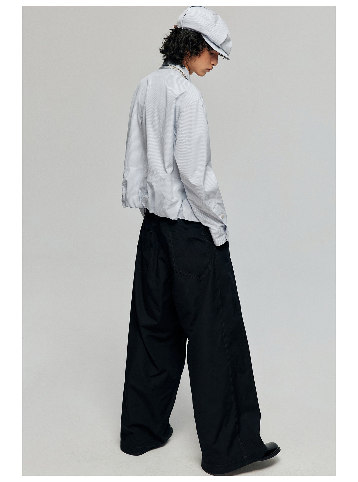 Contrast belt wide-leg casual pants