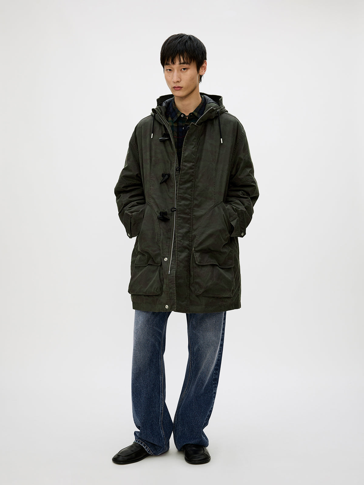 Hooded Toggle Button Coat