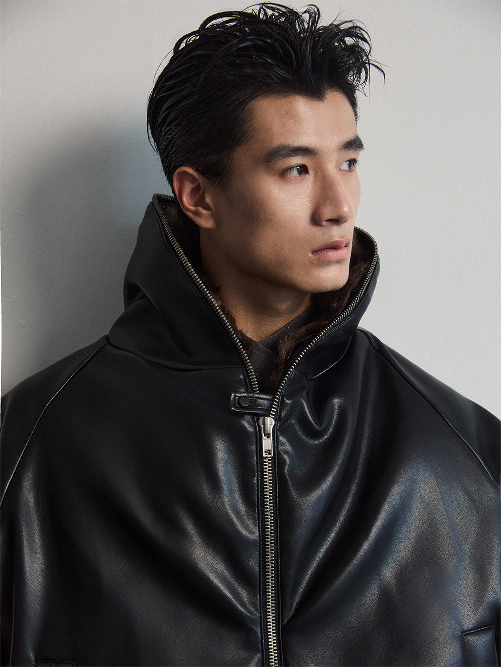 Cropped Waist Leather Jacket