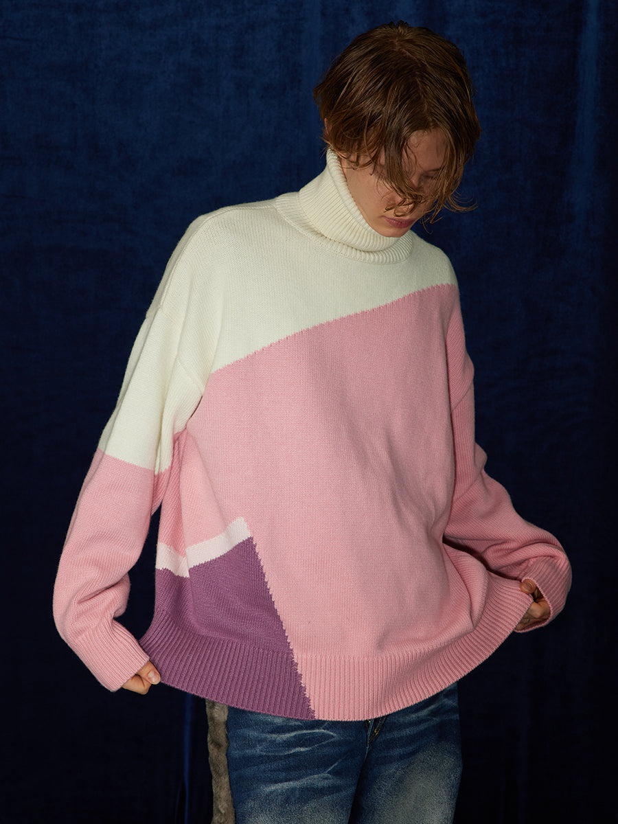 Lapel Wool-blend Turtleneck Sweater 