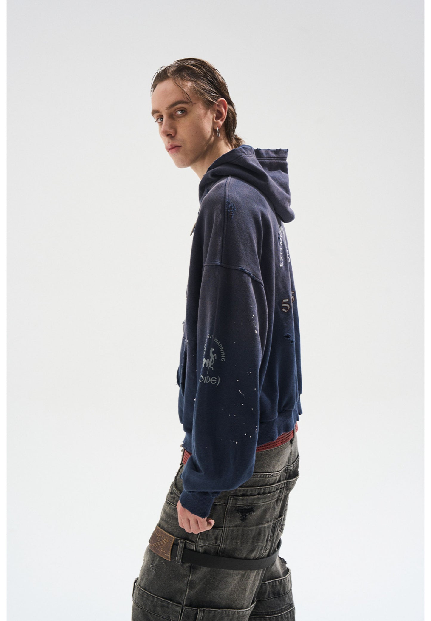 Embroidered distressed sweatshirt