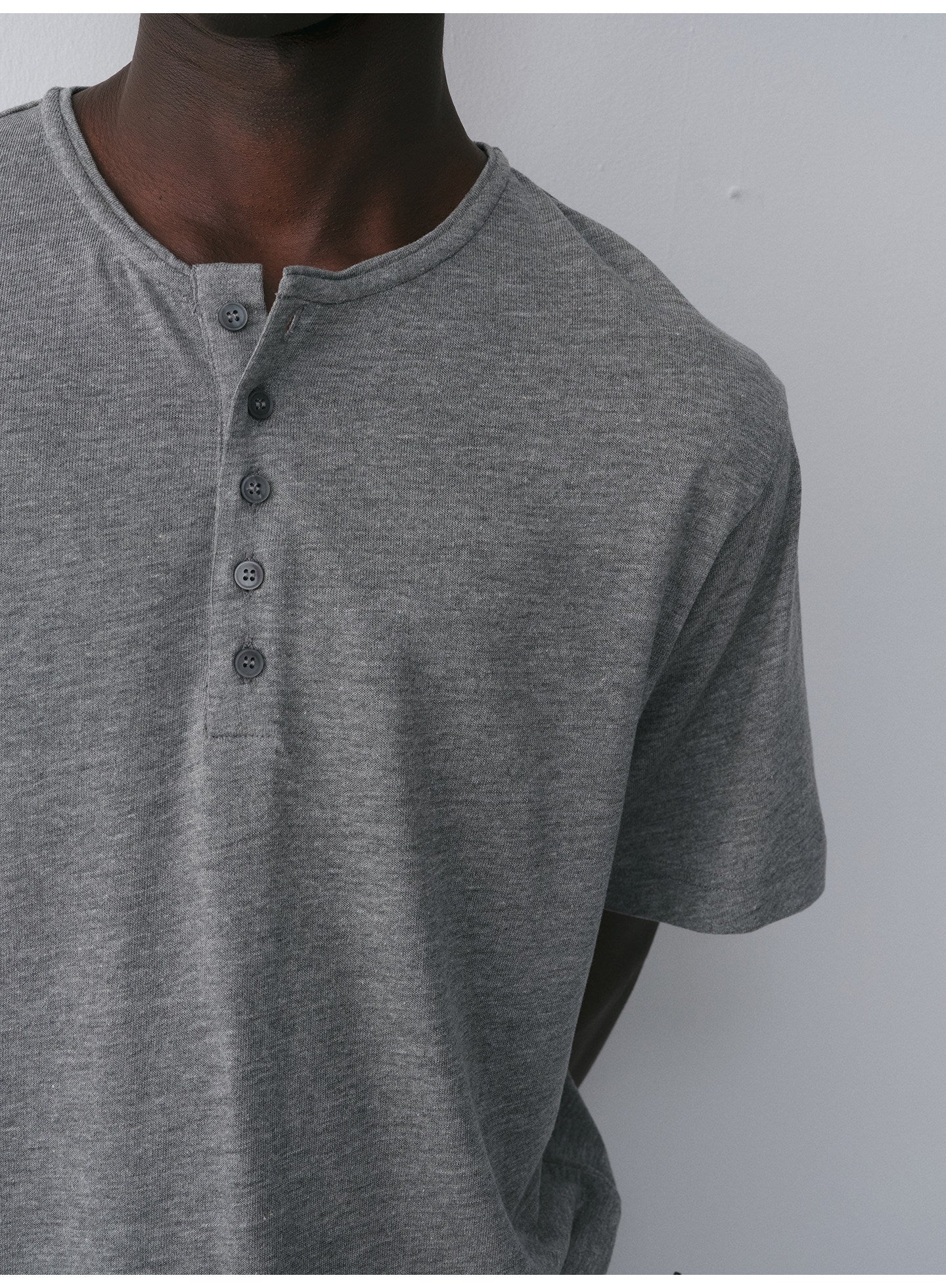 Henry-Collar Drop-Shoulder T-Shirt
