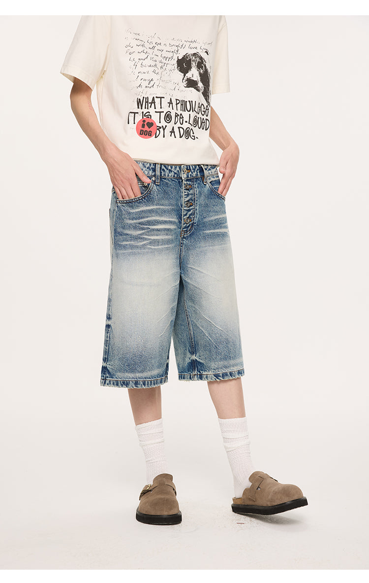 Button-down denim shorts