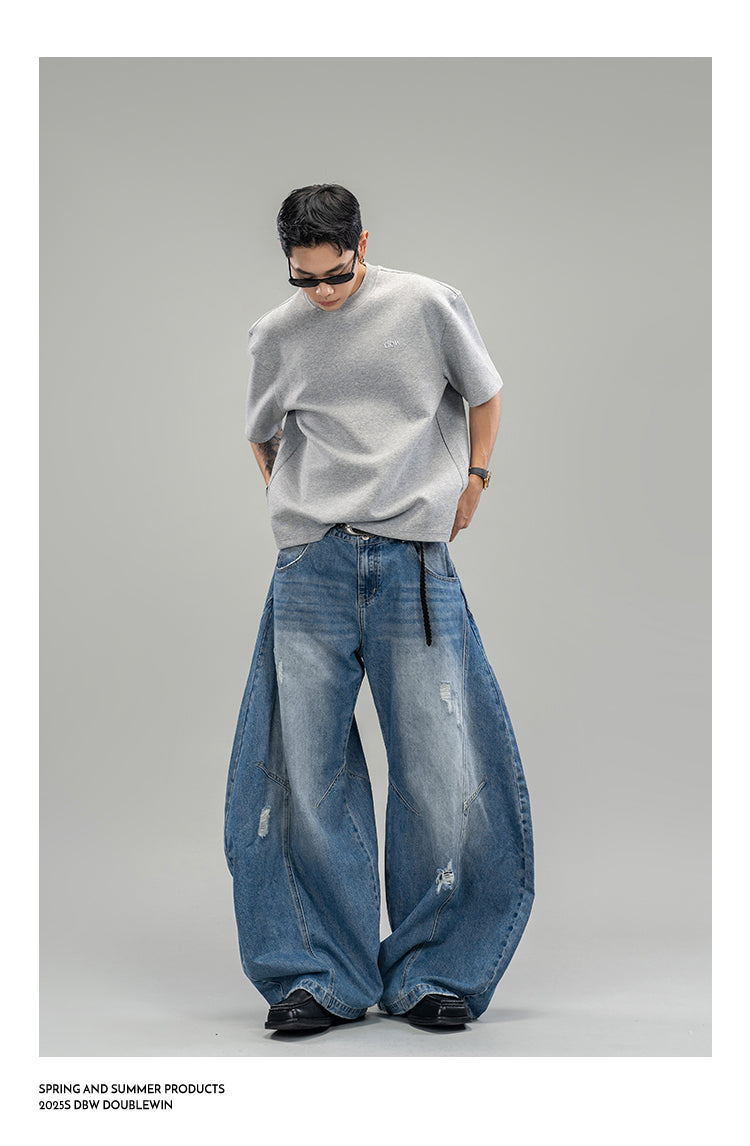 Three-dimensional layered denim pants