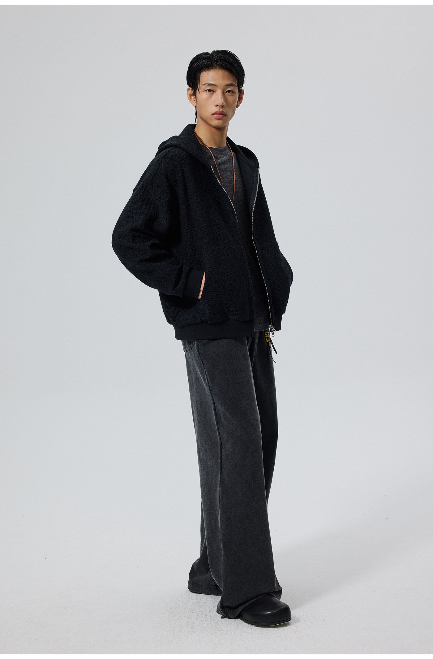 Button-down hooded sweatshirt