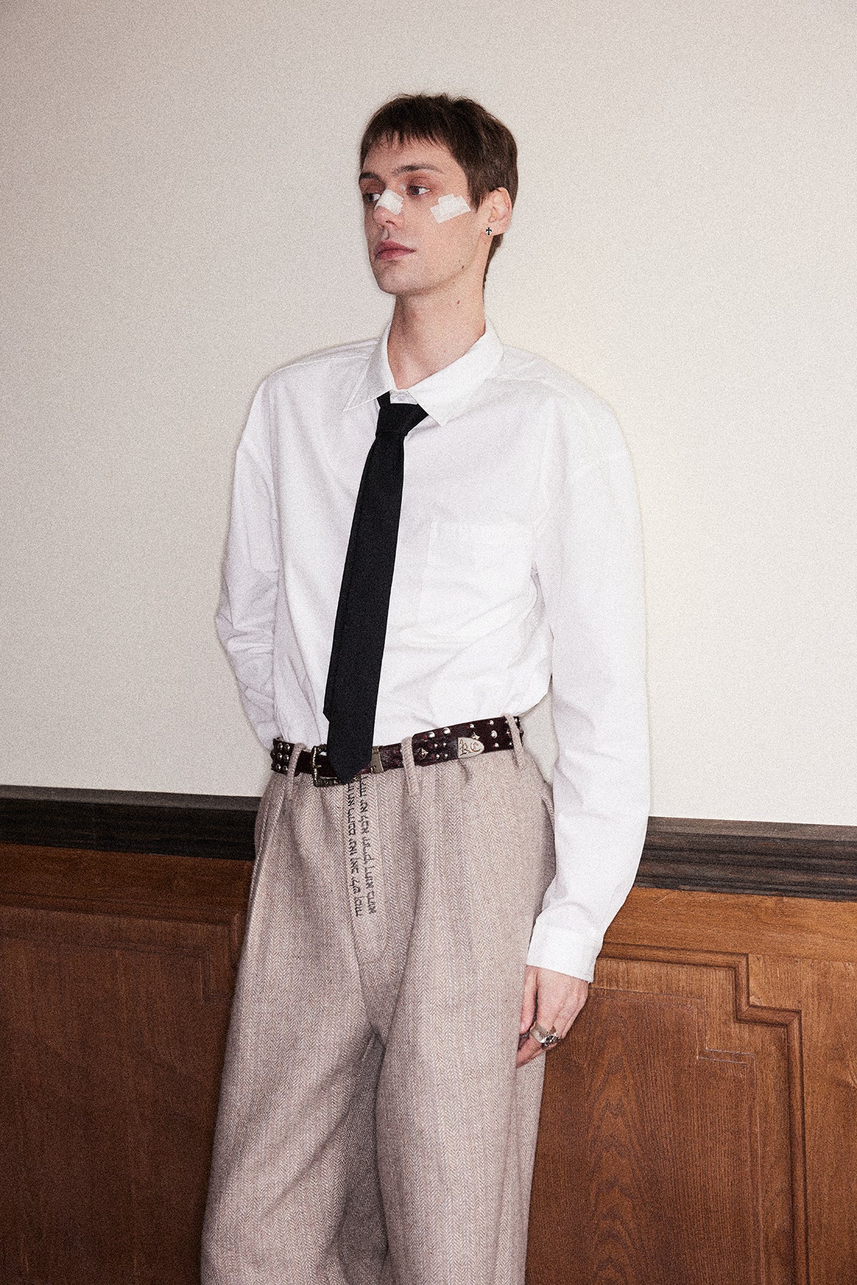 Herringbone tweed casual pants