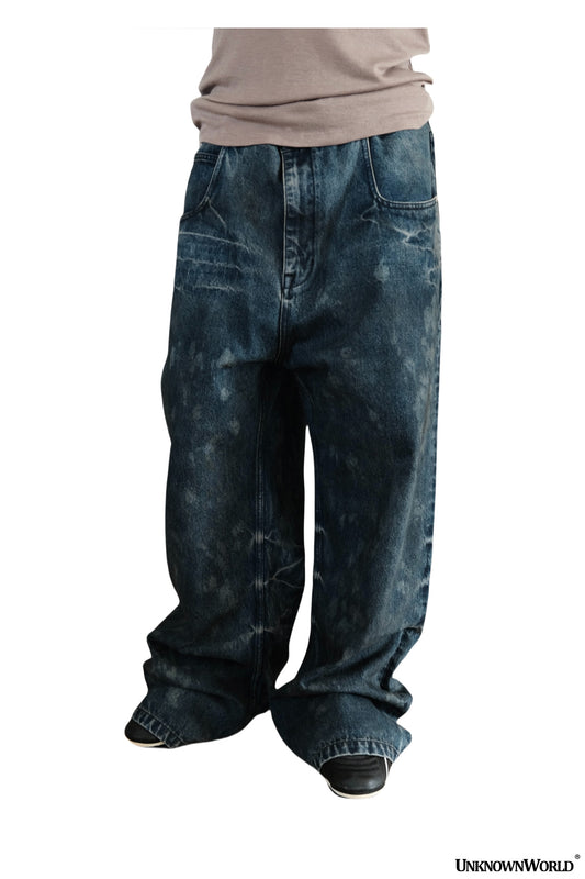 Damaged Lightning Pattern Baggy Jeans