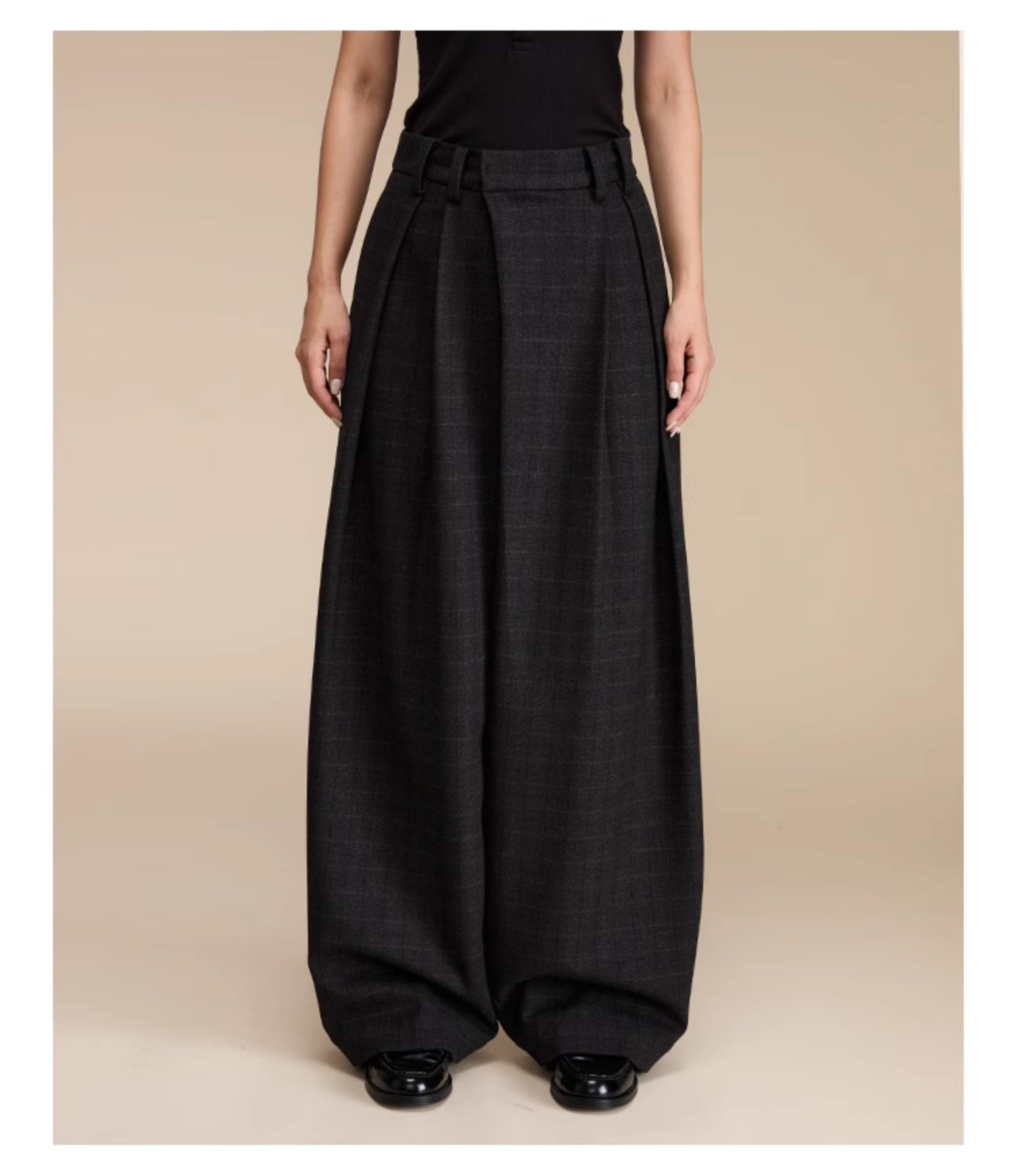 Retro Check Pattern Wide Leg Casual Pants