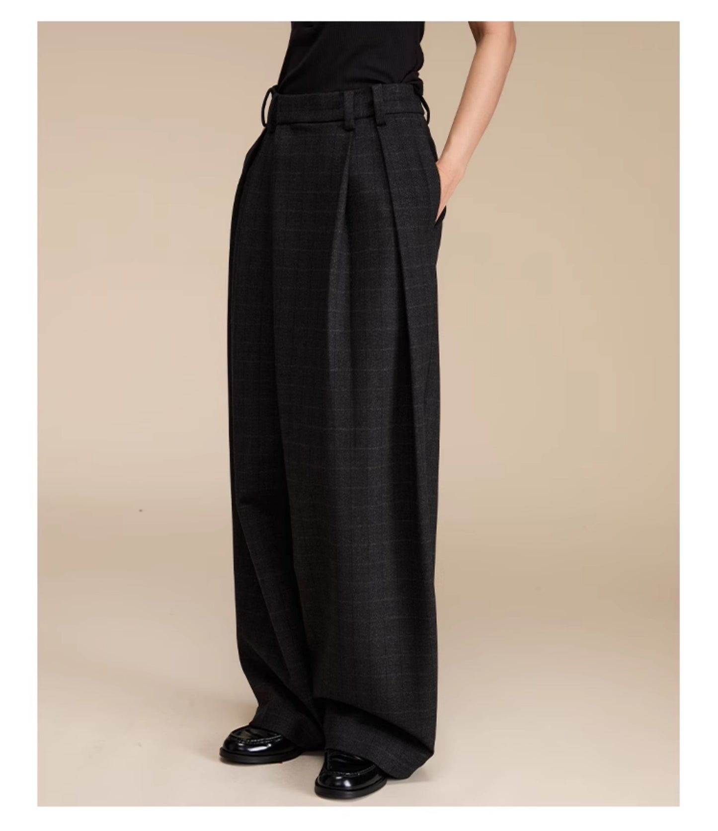 Retro Check Pattern Wide Leg Casual Pants