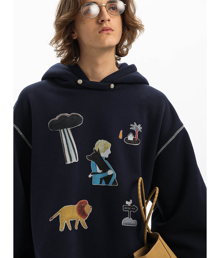 Fan Print Hooded Sweatshirt