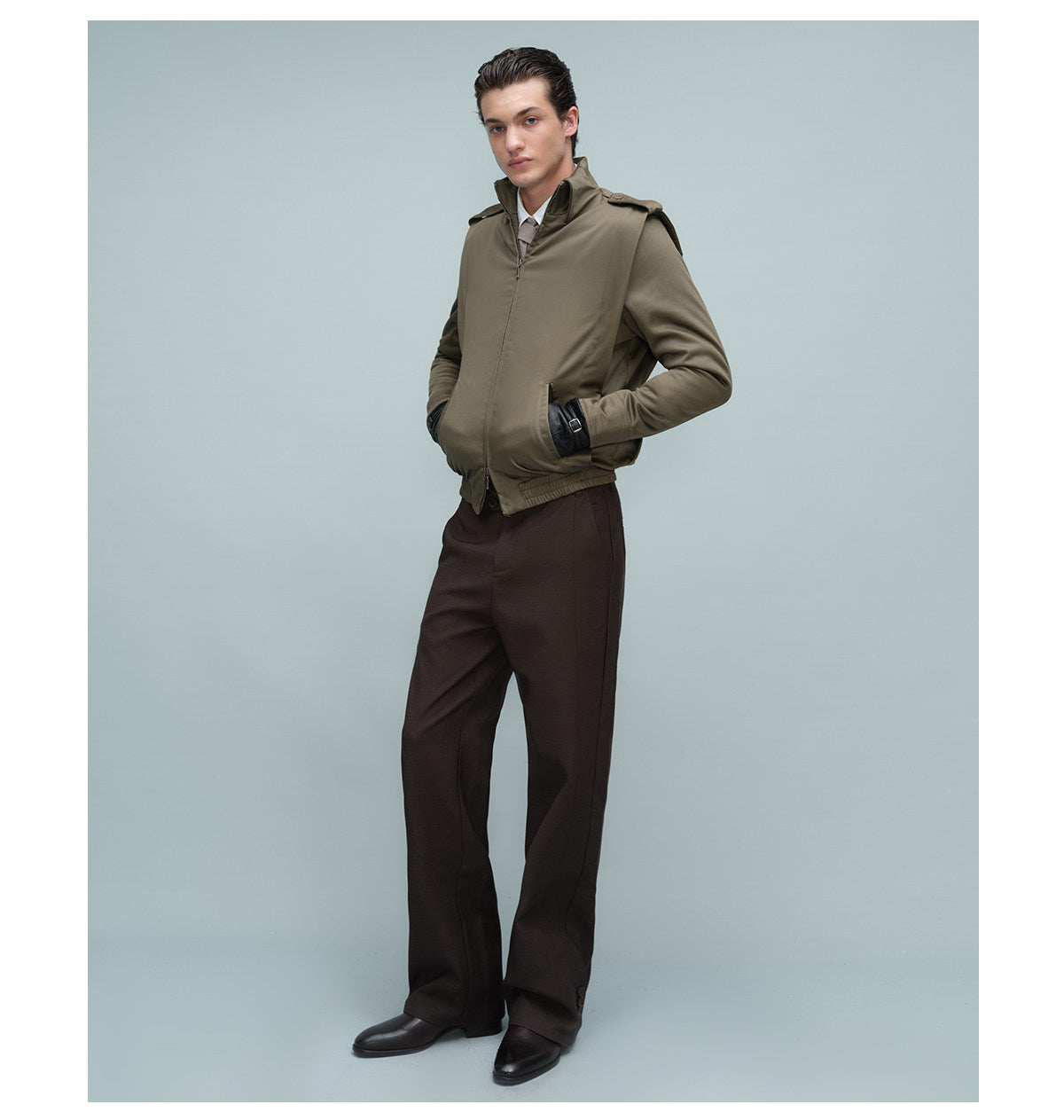 Silk-Look Faux Lapel Jacket with Epaulets
