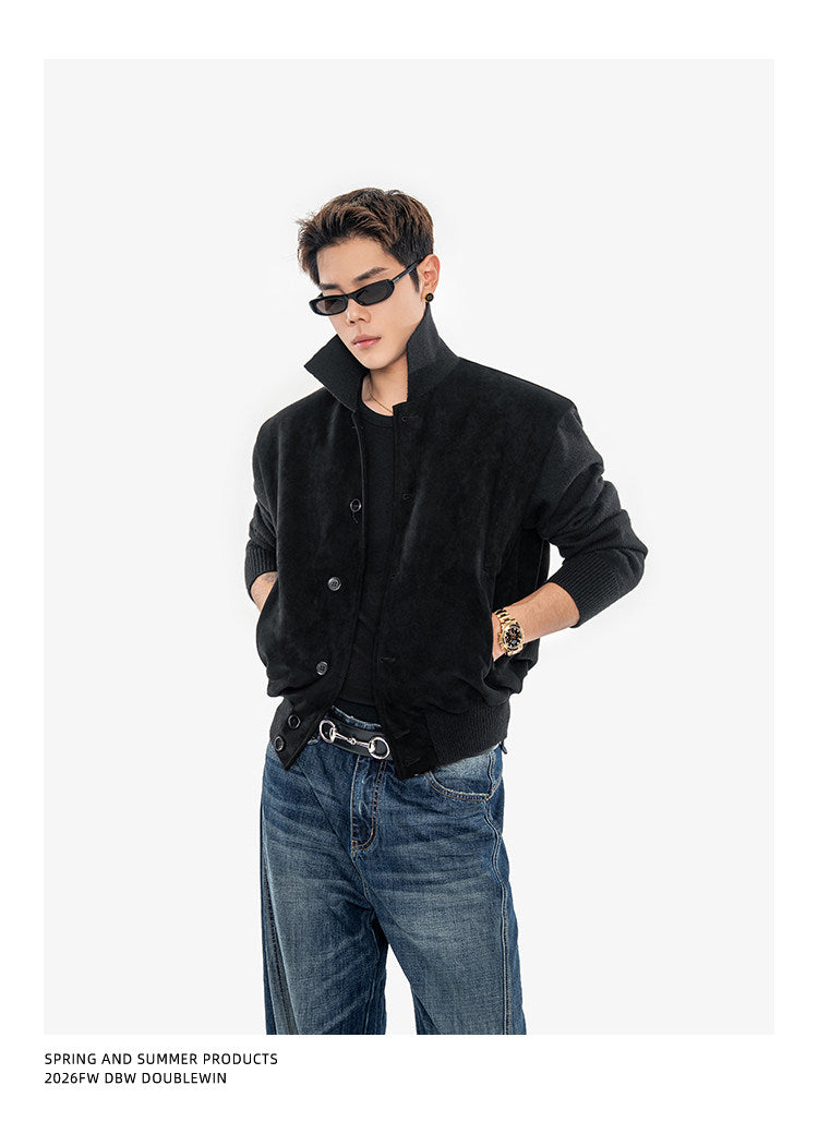 Suede and Knit Baseball Jacket