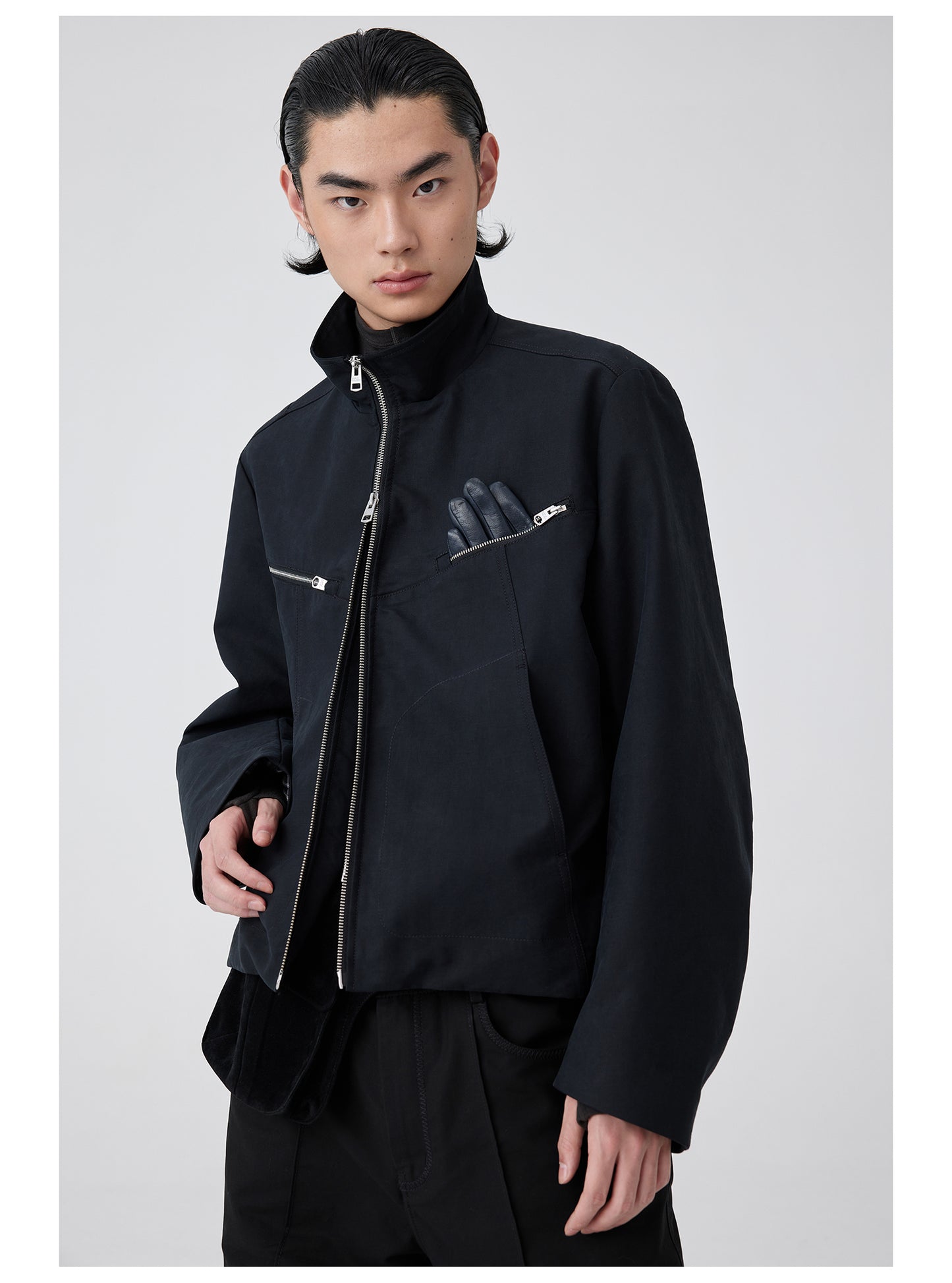 Double Front Stand Collar Jacket