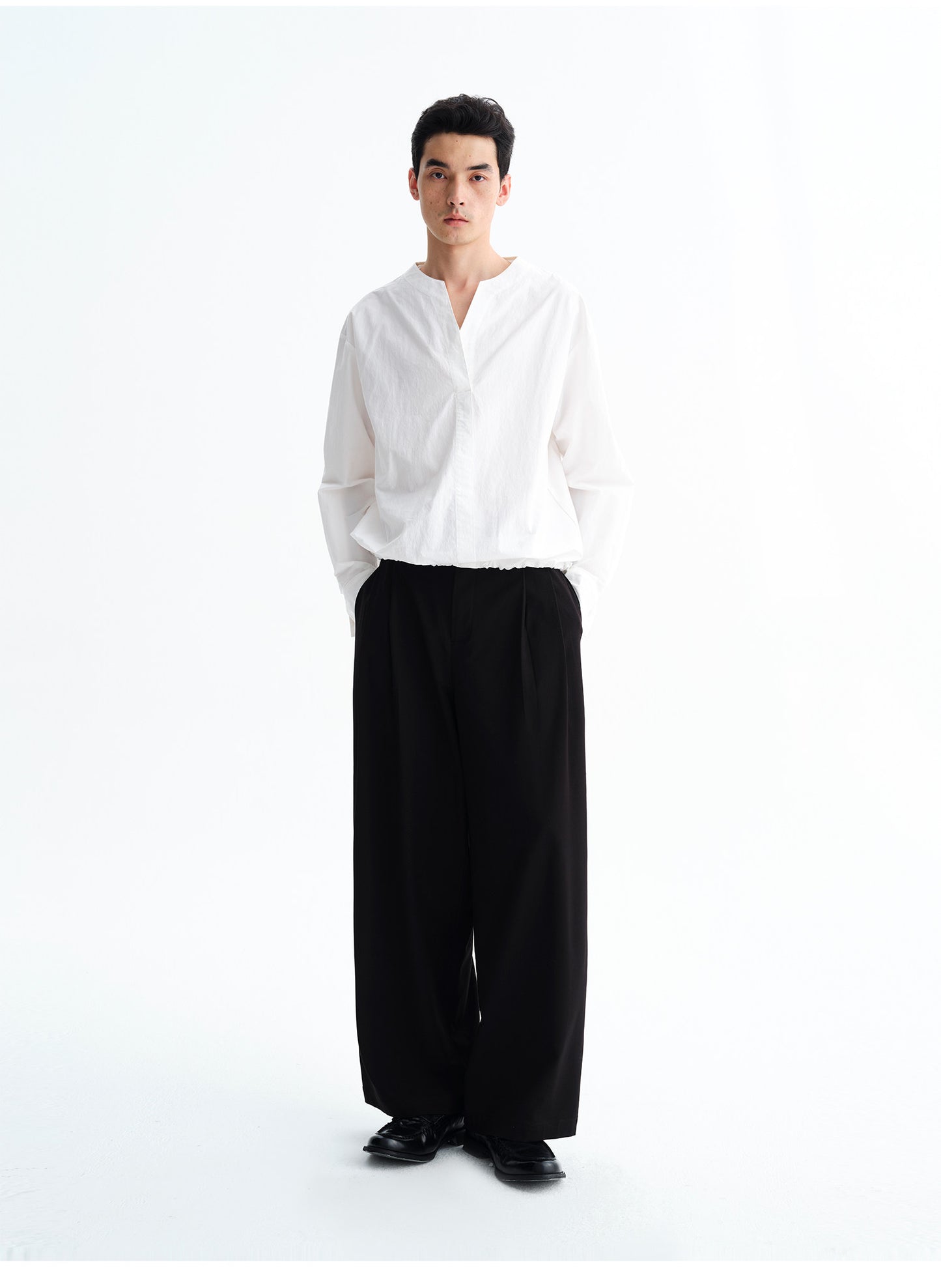 Wool Blend Double-Pleated Casual Pants