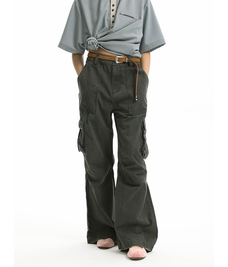 Multi-pocket wide-leg pants