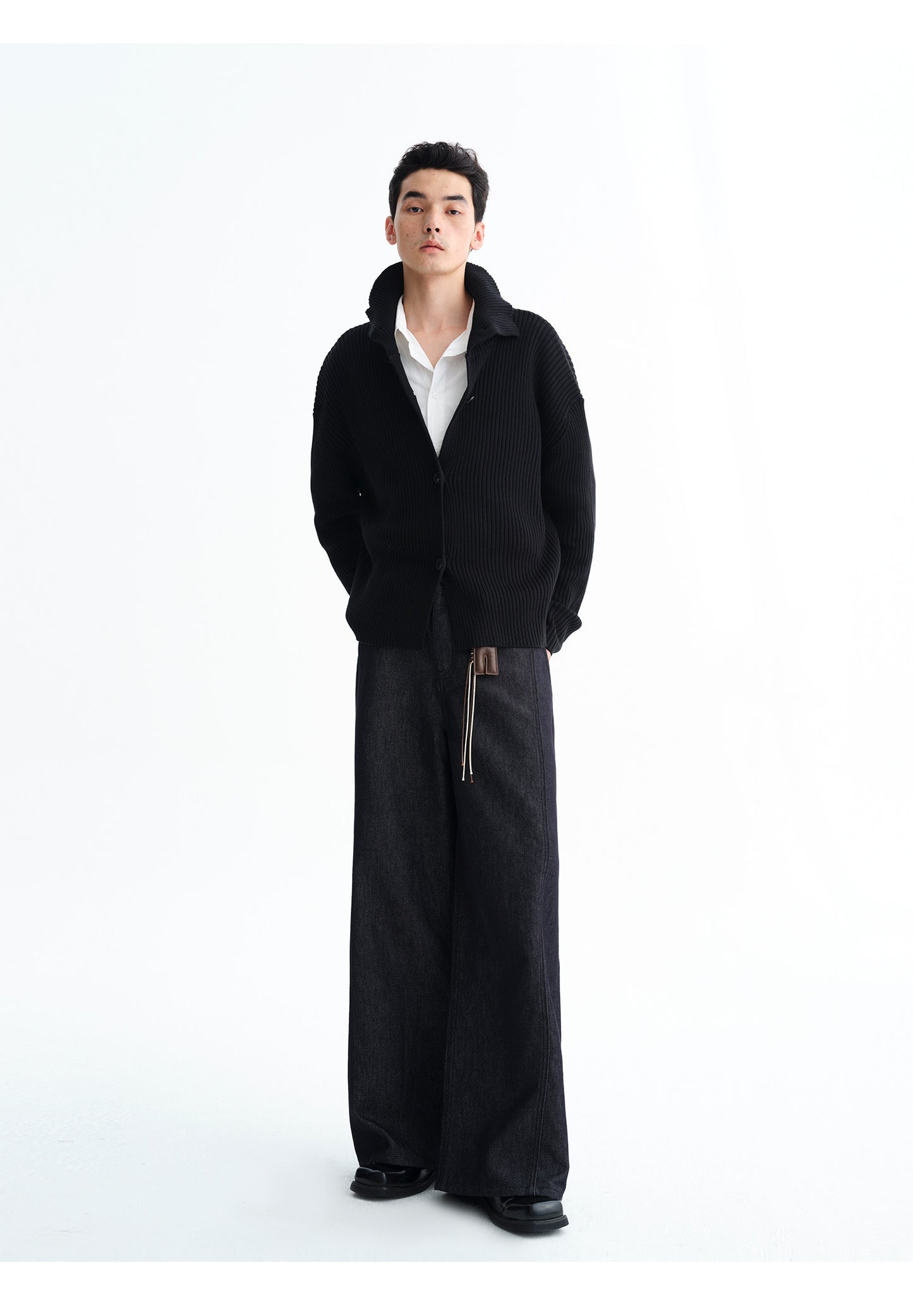 High-Neck Rib-Knit Cardigan