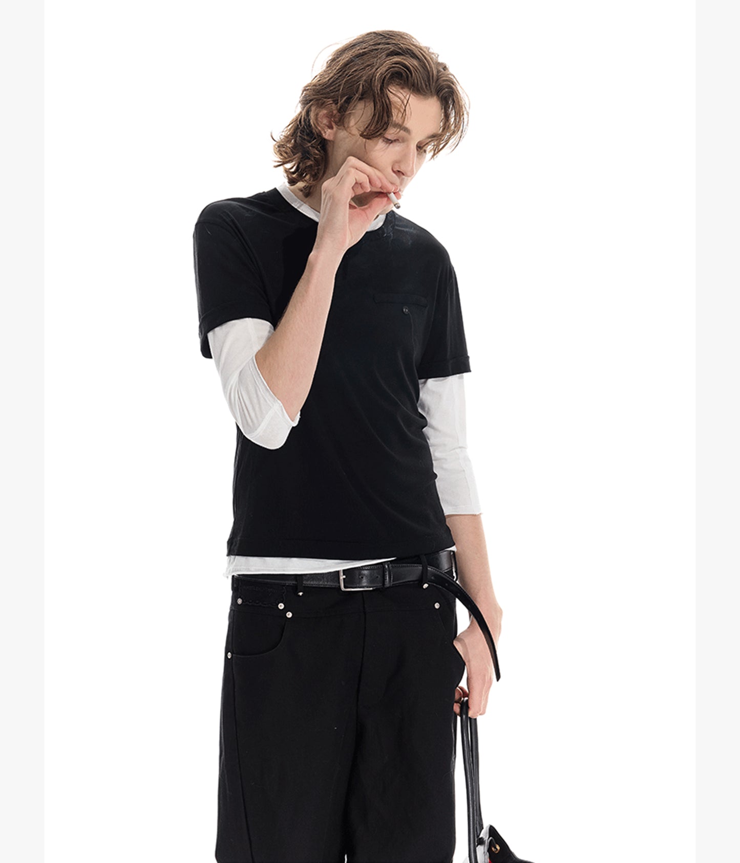 Color matching faux two-piece T-shirt