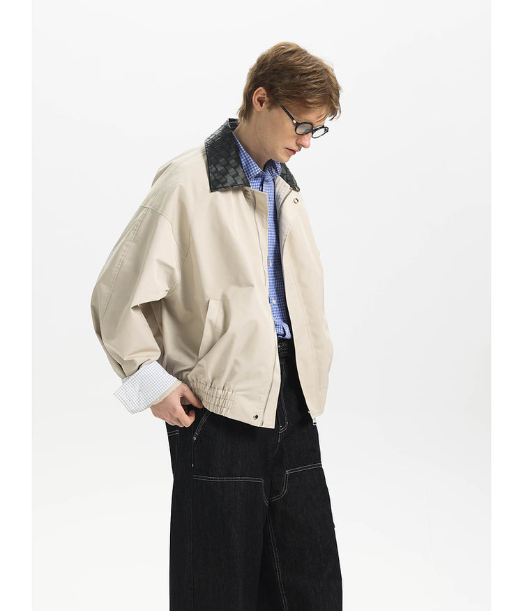 Water-repellent checkered leather lapel jacket