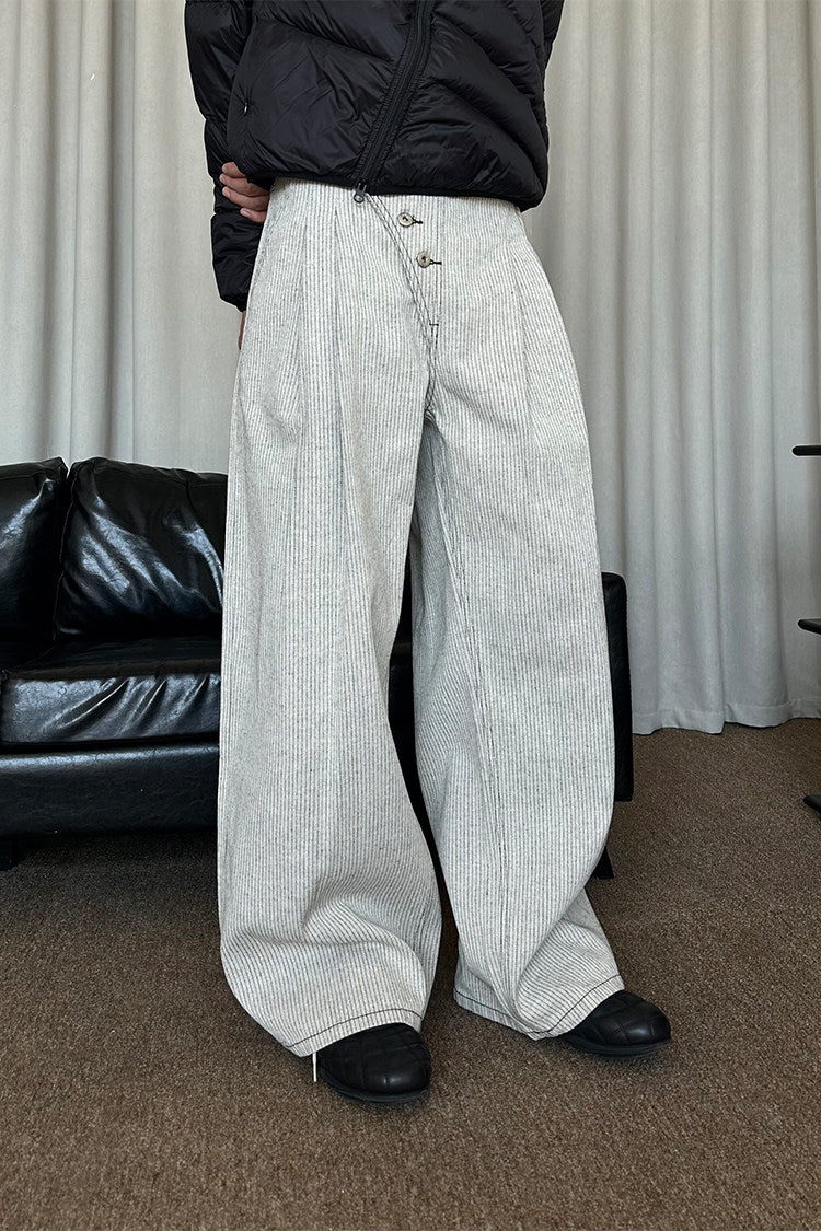 Asymmetrical Placket Button-Down Jeans