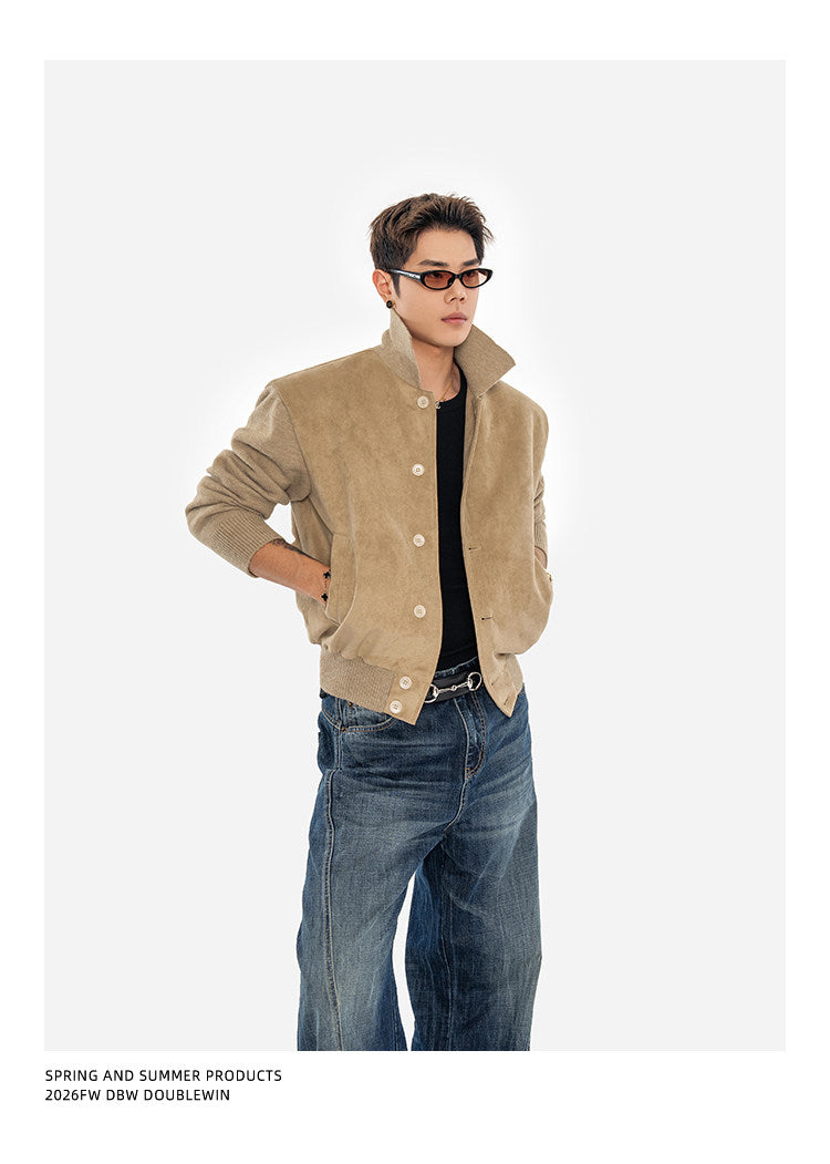 Suede and Knit Baseball Jacket