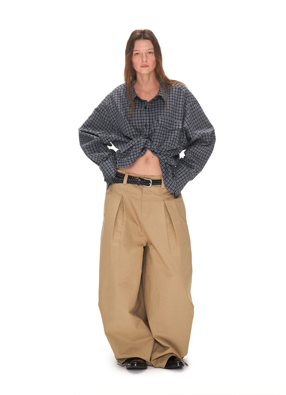 Loose-fit Checkered Eyelet Shirt