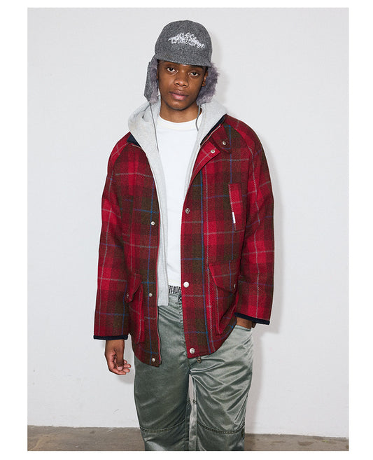 Pure Wool Check Pattern Hunting Jacket
