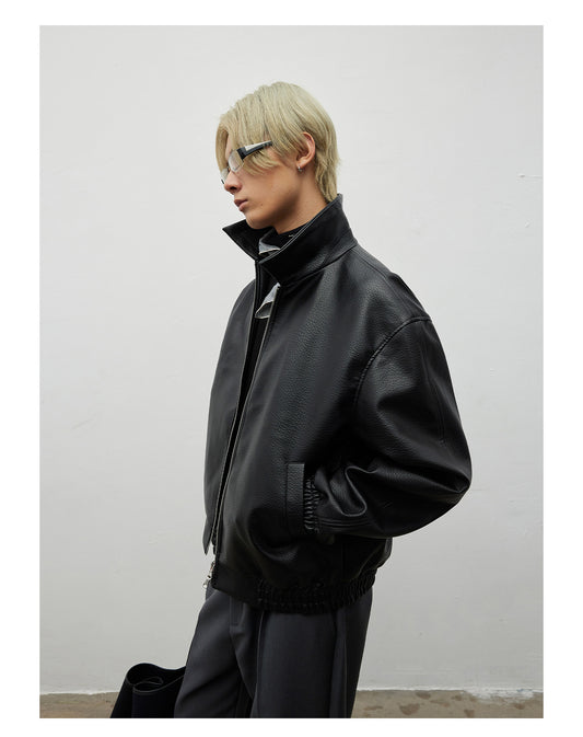 Textured Matte PU Leather Jacket