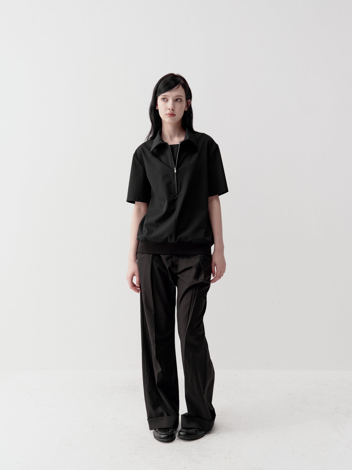 Half-Zip Faux Two-Piece Shirt