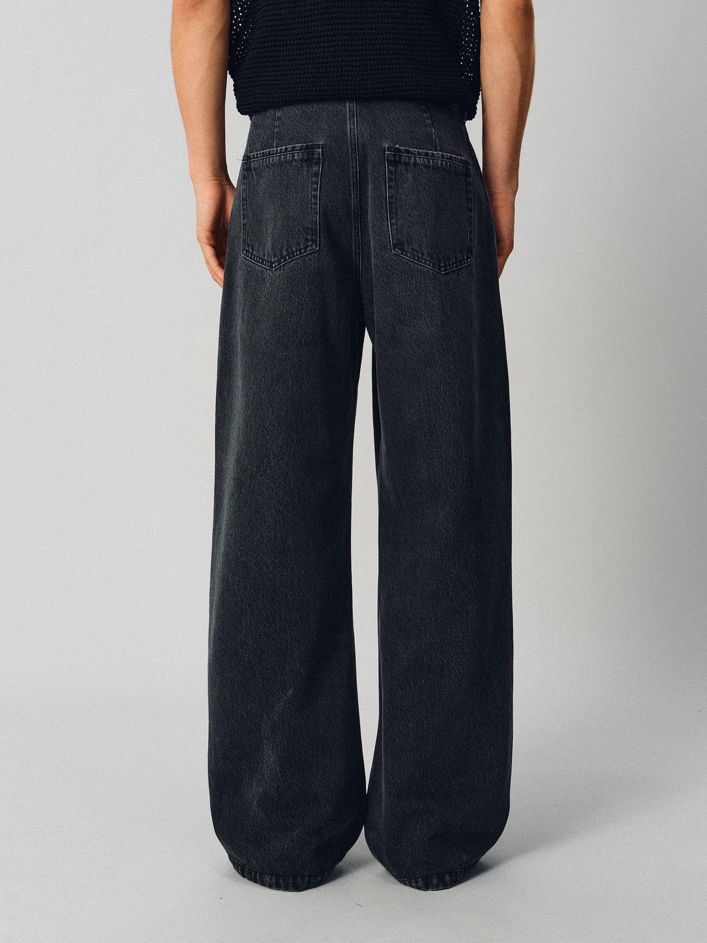 Double-Pleated Wide-Leg Denim Pants