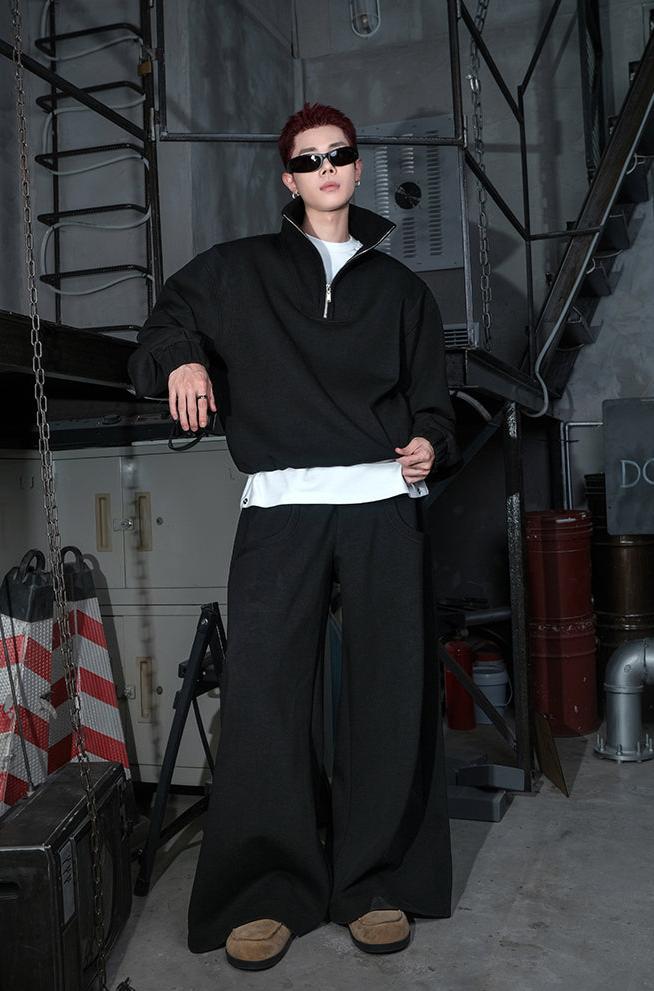 Draped Straight Wide Leg Sweatpants