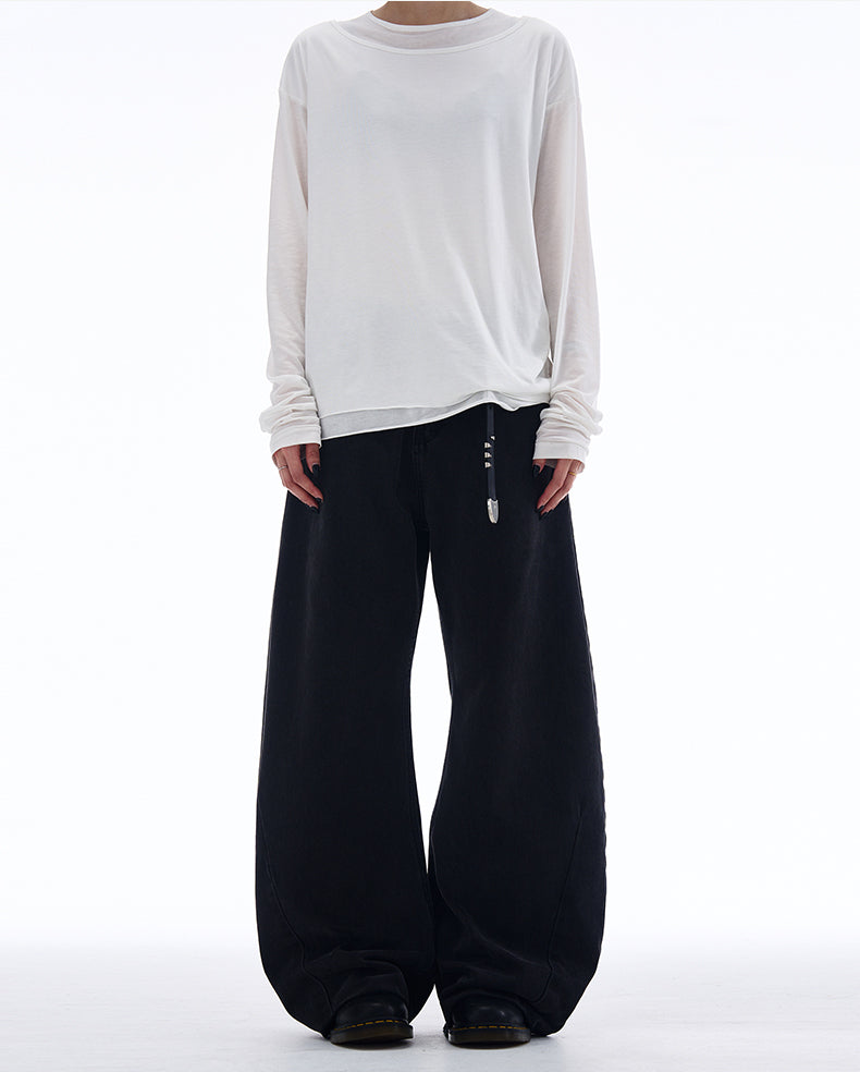 Loose straight old washed casual denim pants