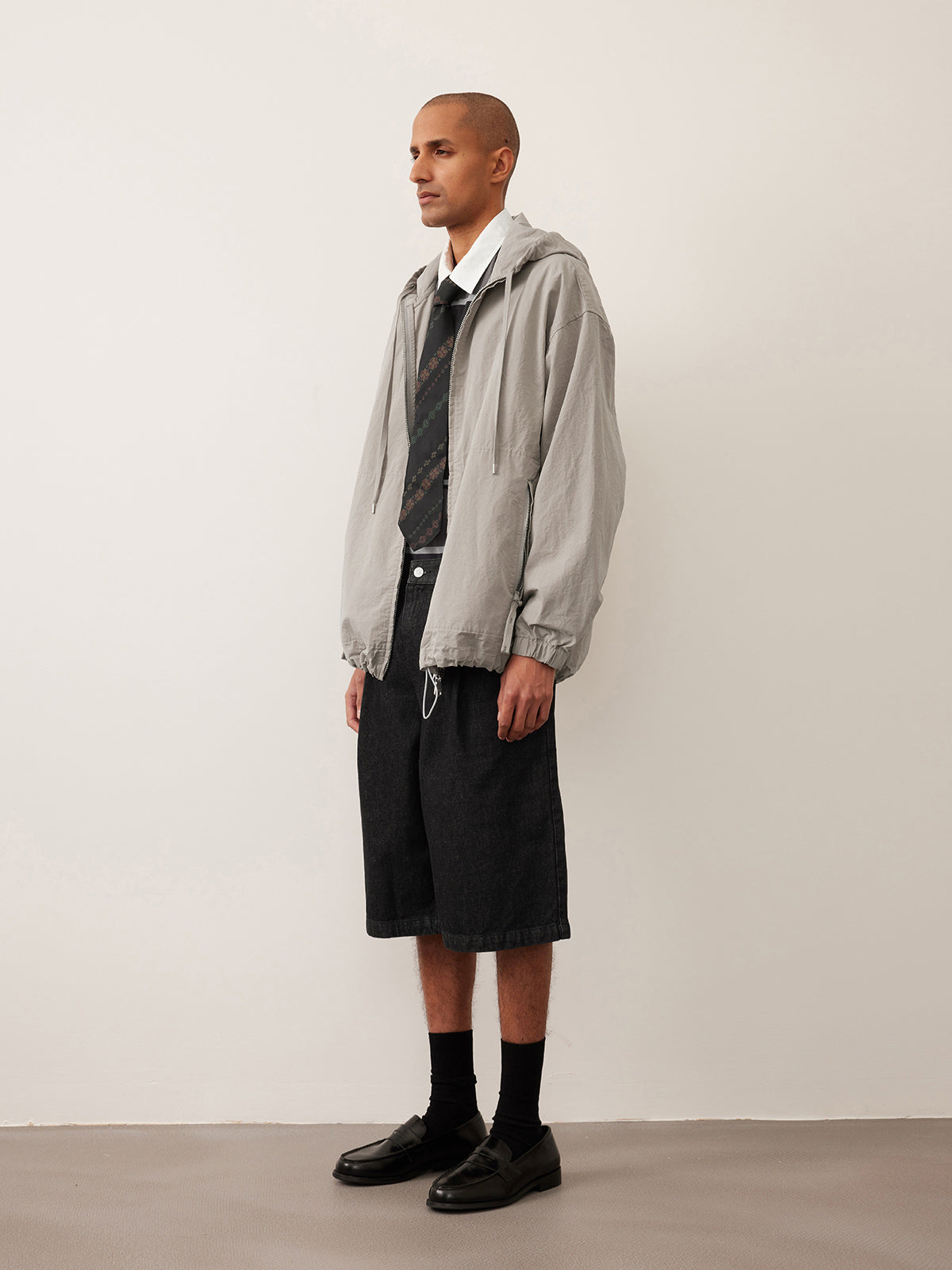 Hooded cotton zip-up jacket