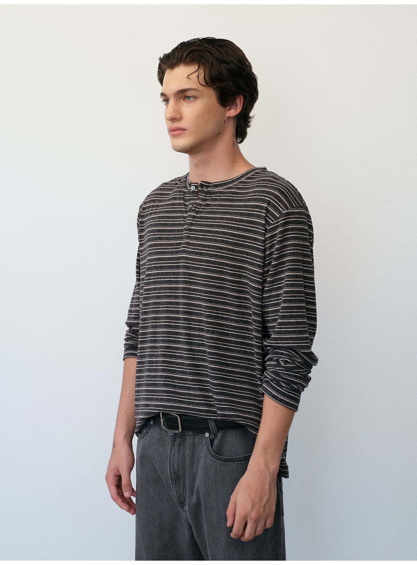 Striped Henley-Neck T-Shirt