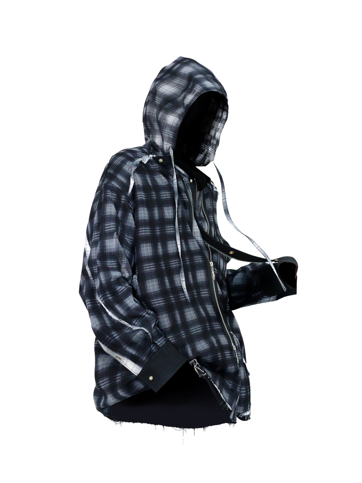 Mesh-Look Two-Piece Loose-Fit Casual Shirt with Hood