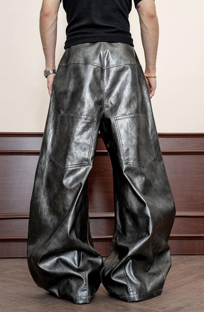 Mat pleats wide PU Leather Pants