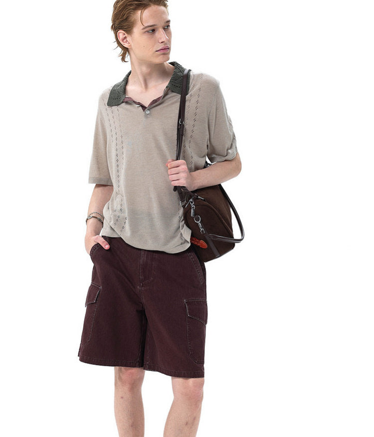 Knit Openwork Polo Shirt