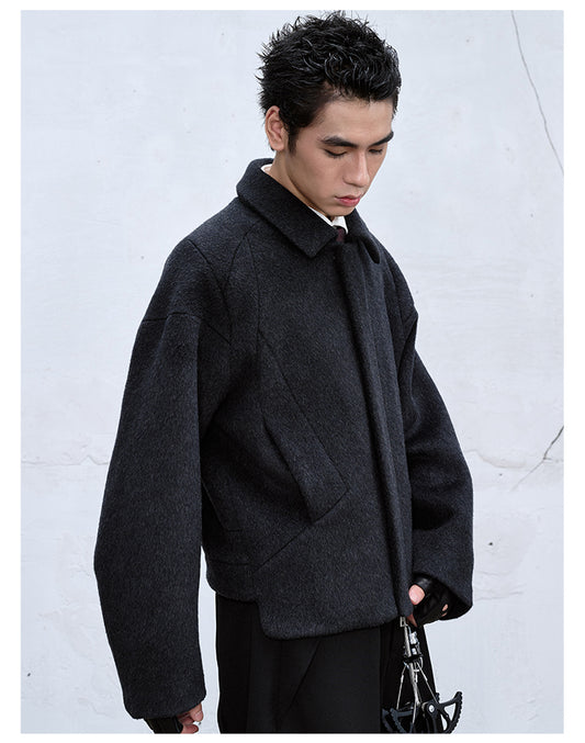 Three-dimensional cut wool-blend jacket