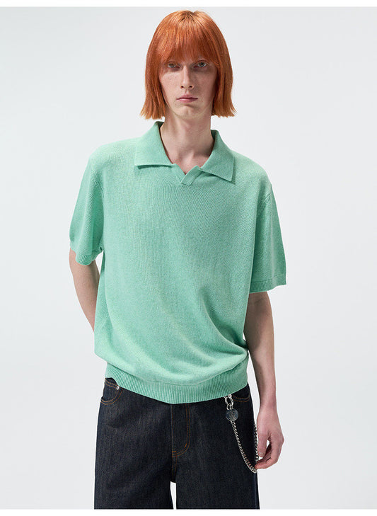 리넨 블렌드 칼라 니트 셔츠