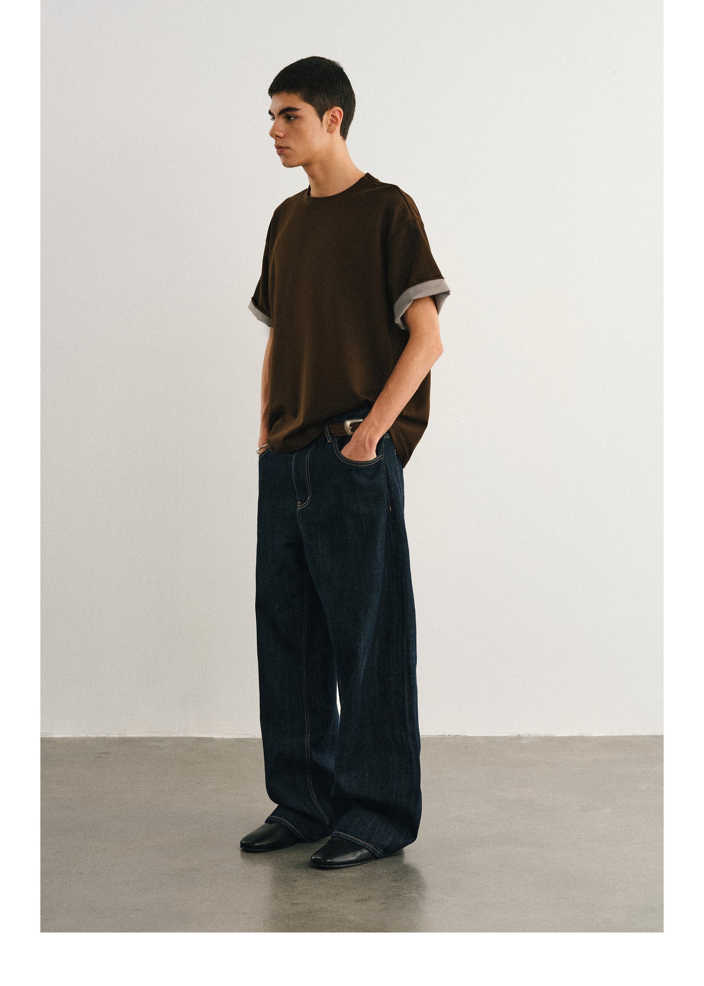 Hound's tooth sleeve T-shirt