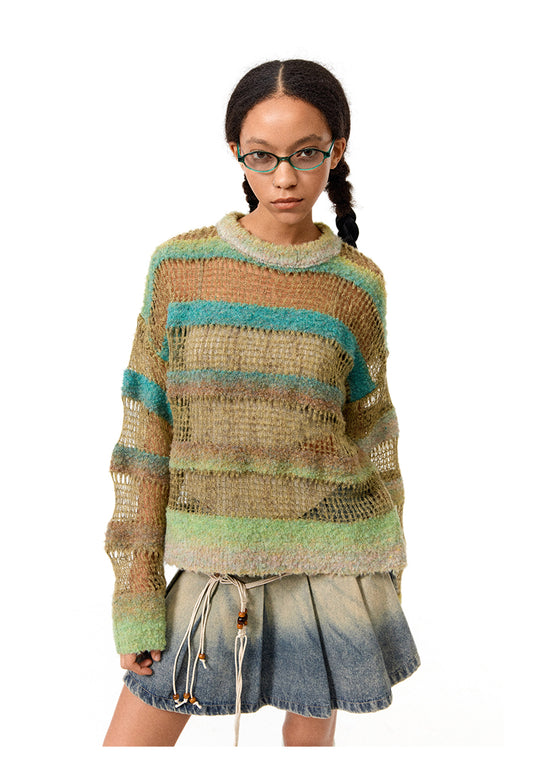 Gradient Stripe Hollow Knit