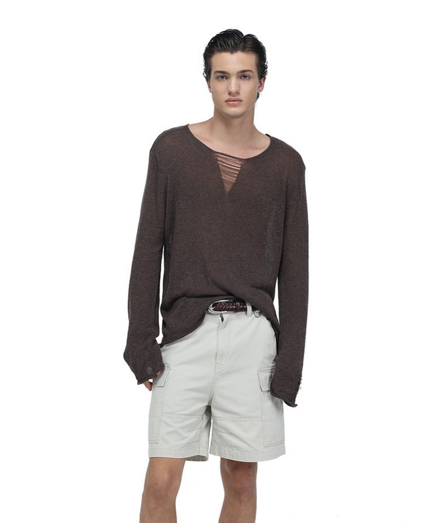 V-Neck Drawstring Lightweight Knit Shirt