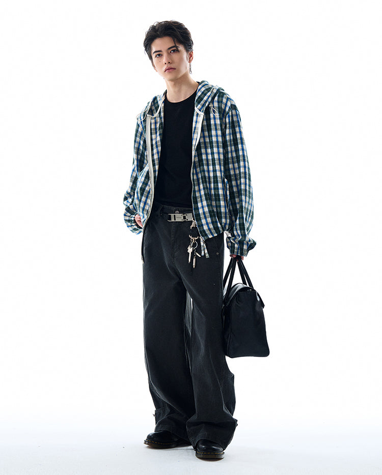 Checkered hooded shirt