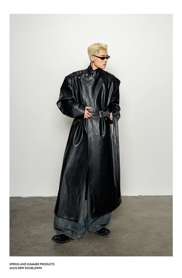 High-End Large Lapel Leather Coat