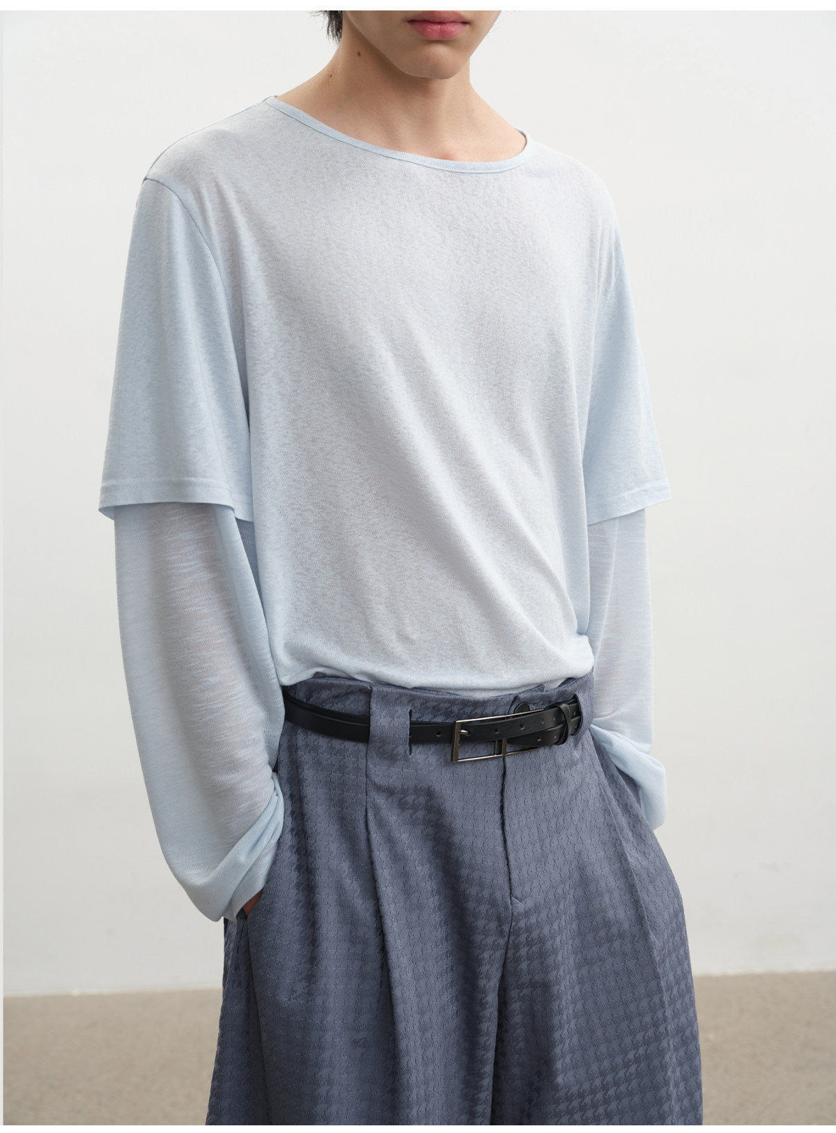 Fake Two-Piece Boat Neck T-Shirt