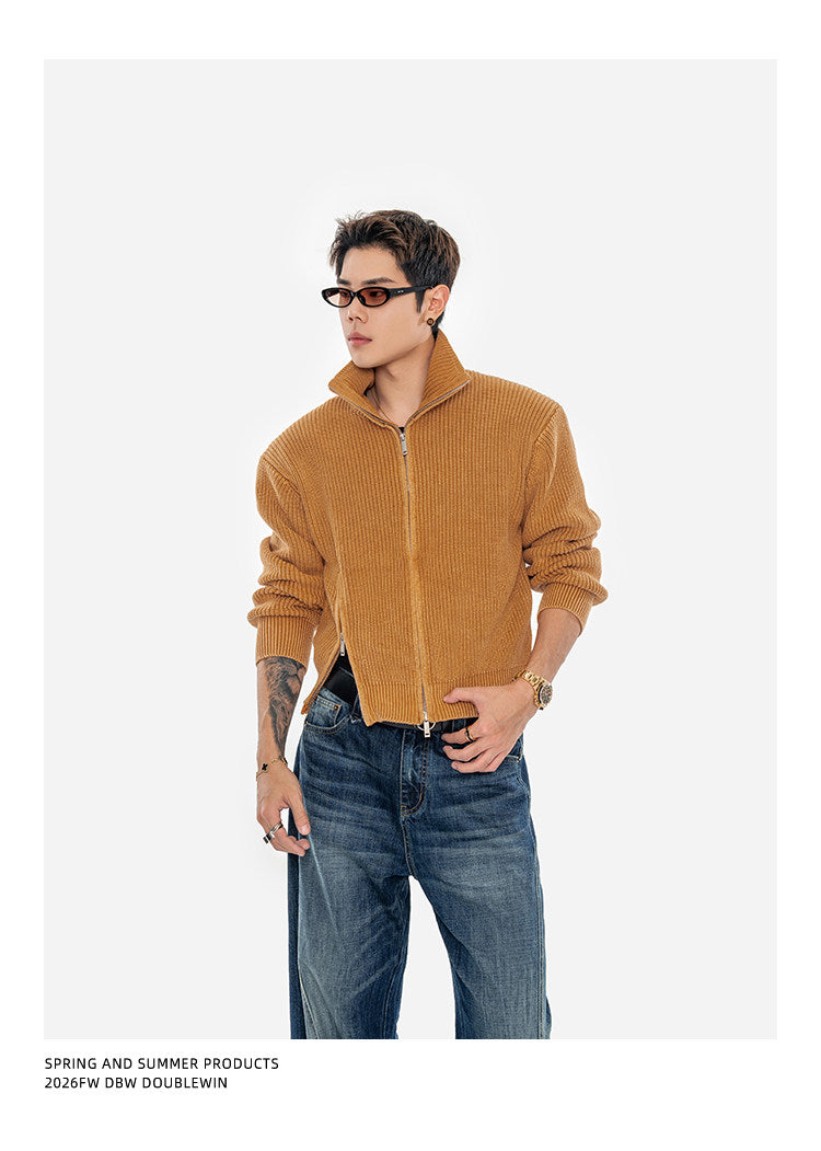 Washed Finish Padded Knit Cardigan
