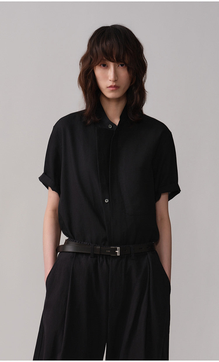 Casual Shirt with Stand-Up Collar and Pockets