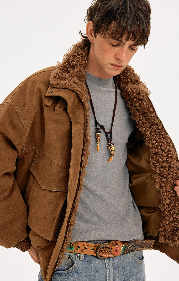 Unisex Faux Suede Collar Cotton Jacket