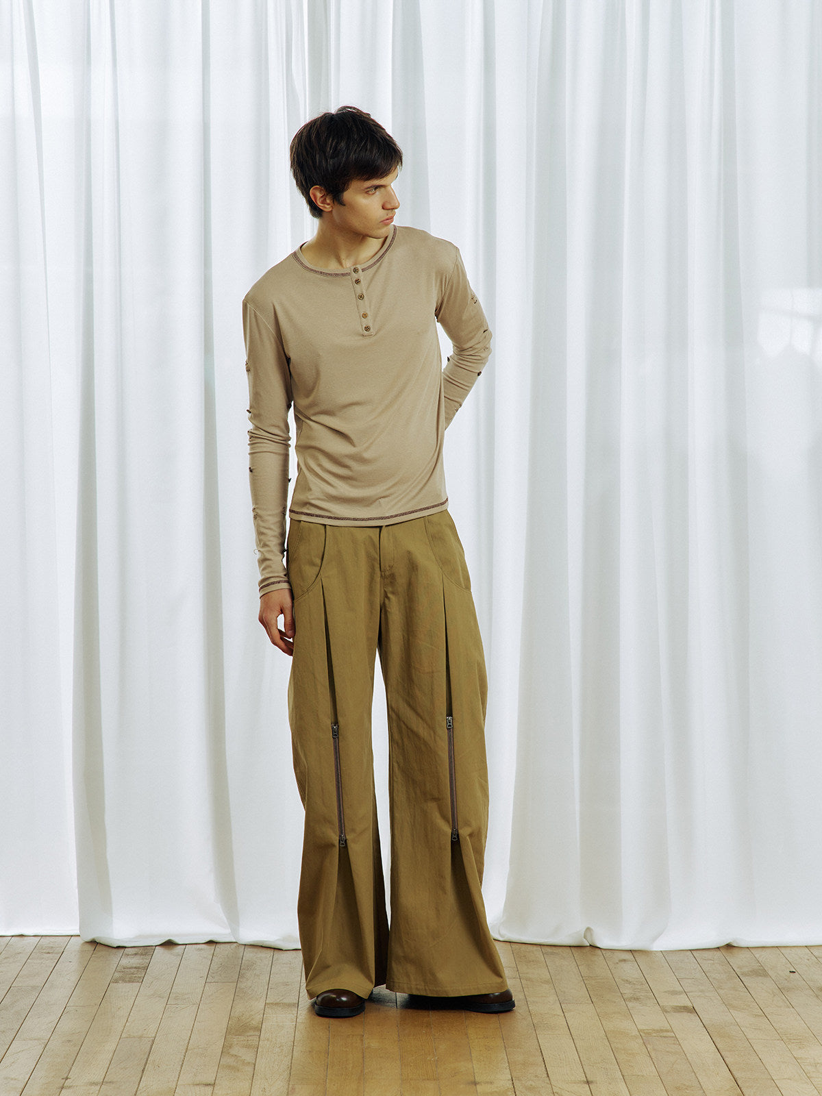 3D-Cut Double Zipper Casual Pants