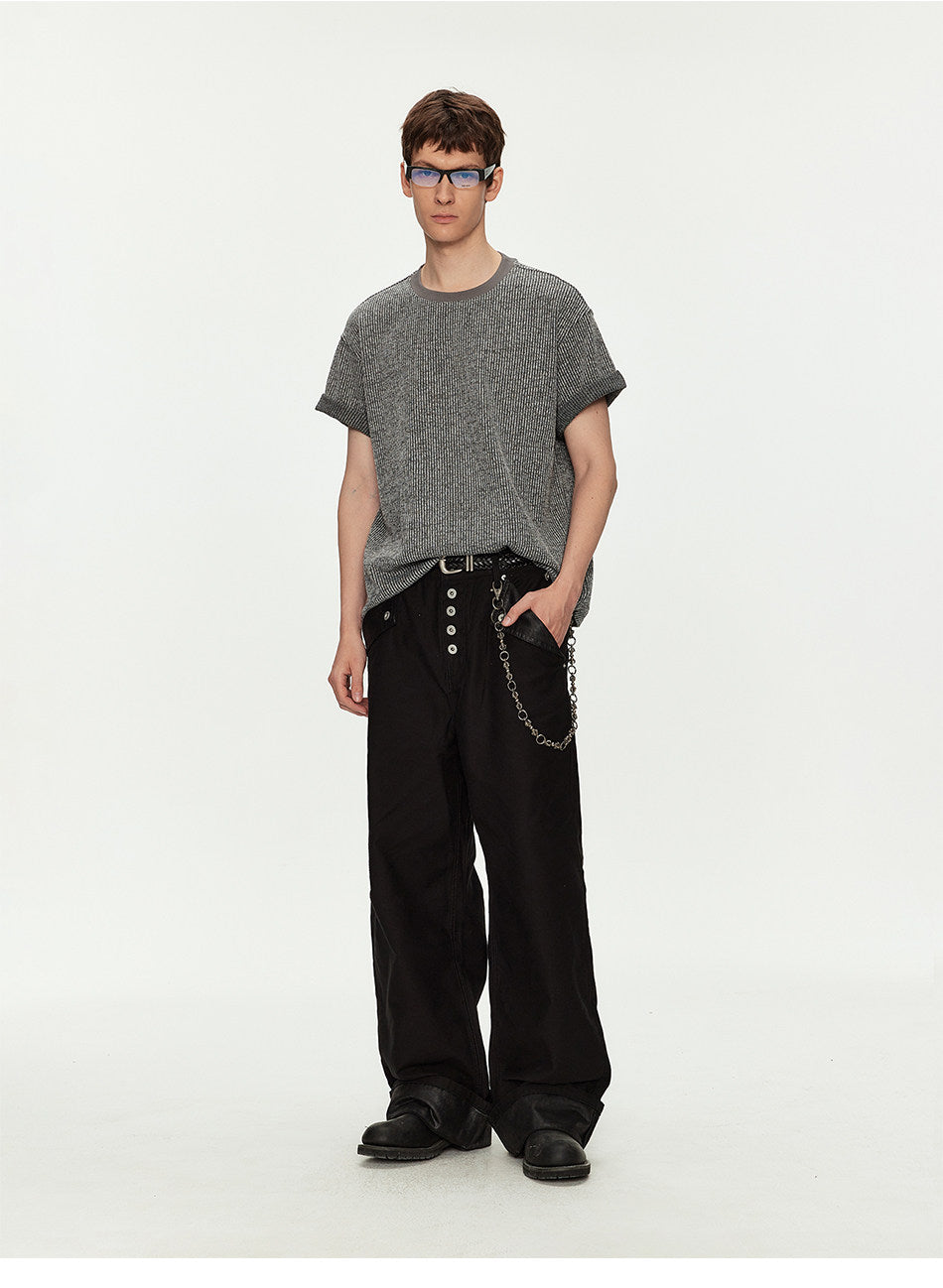 Round-Neck Vertical-Striped T-Shirt