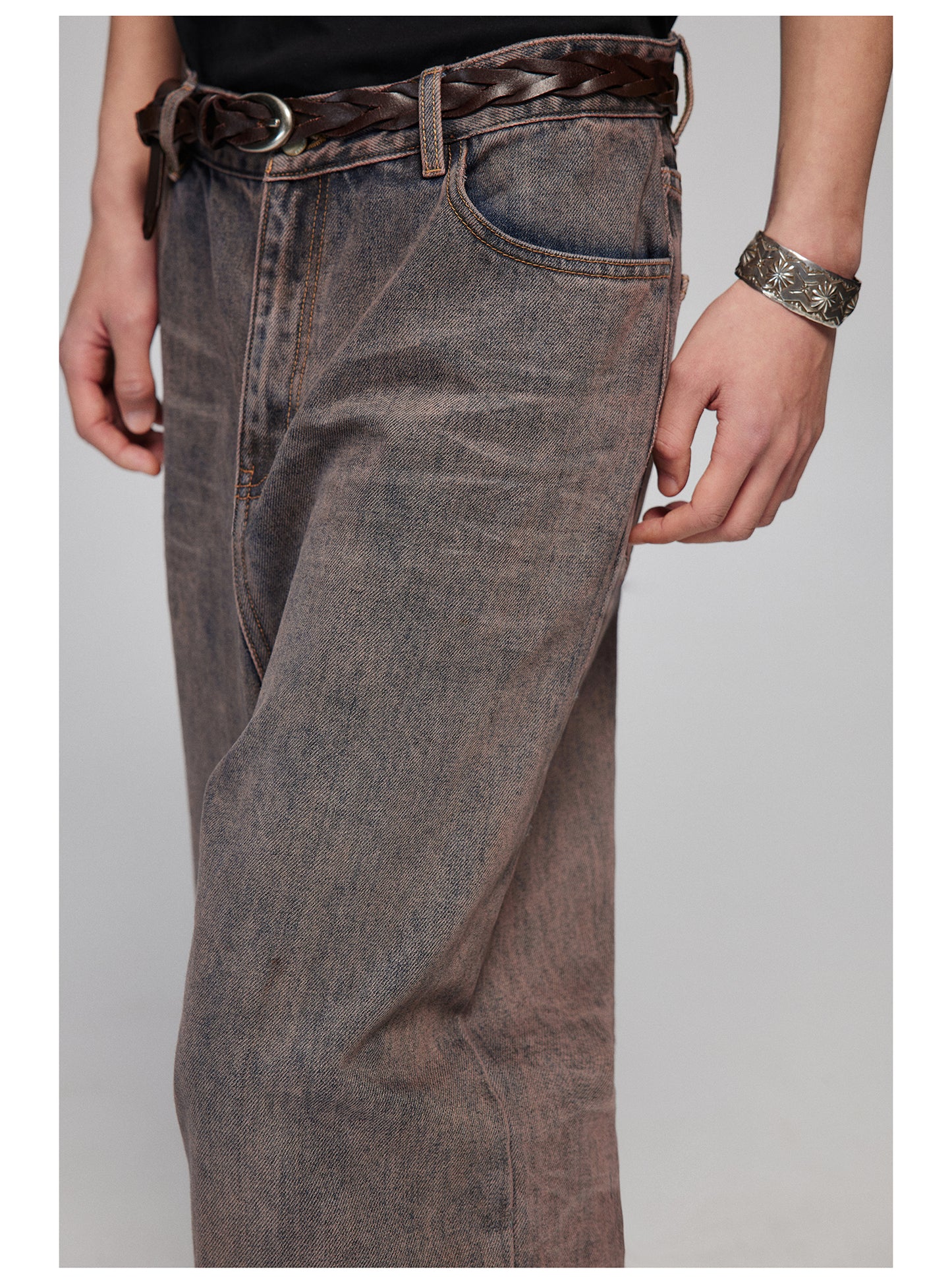 Color wash straight denim pants